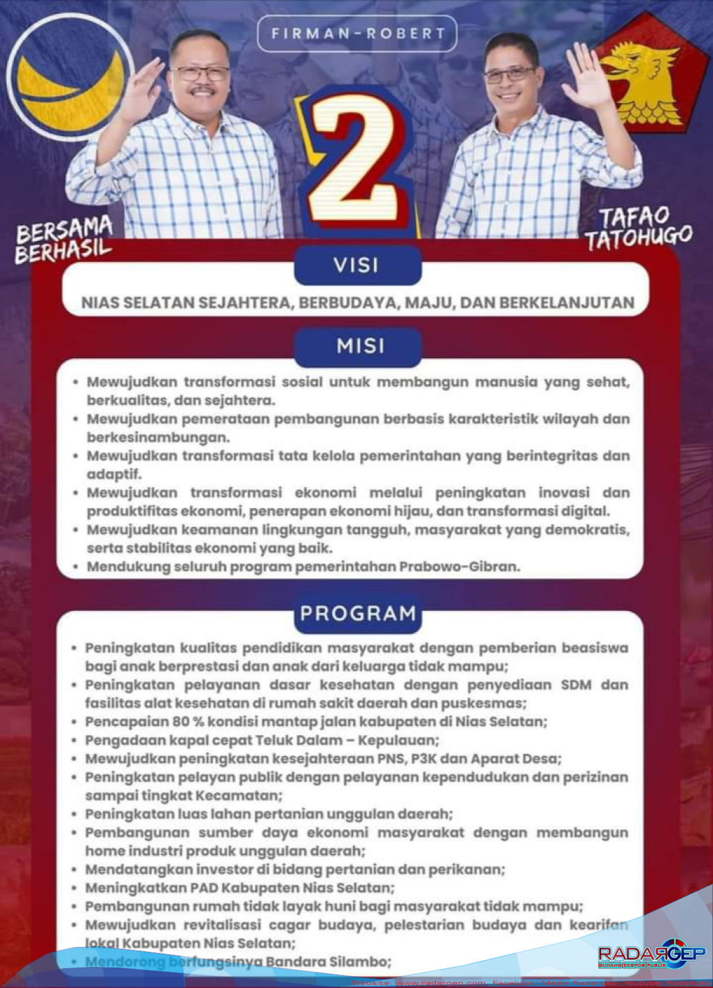Luncuran Acuan Prioritas Beberapa Program Unggulan Paslon Urut 2 Firman - Robert
