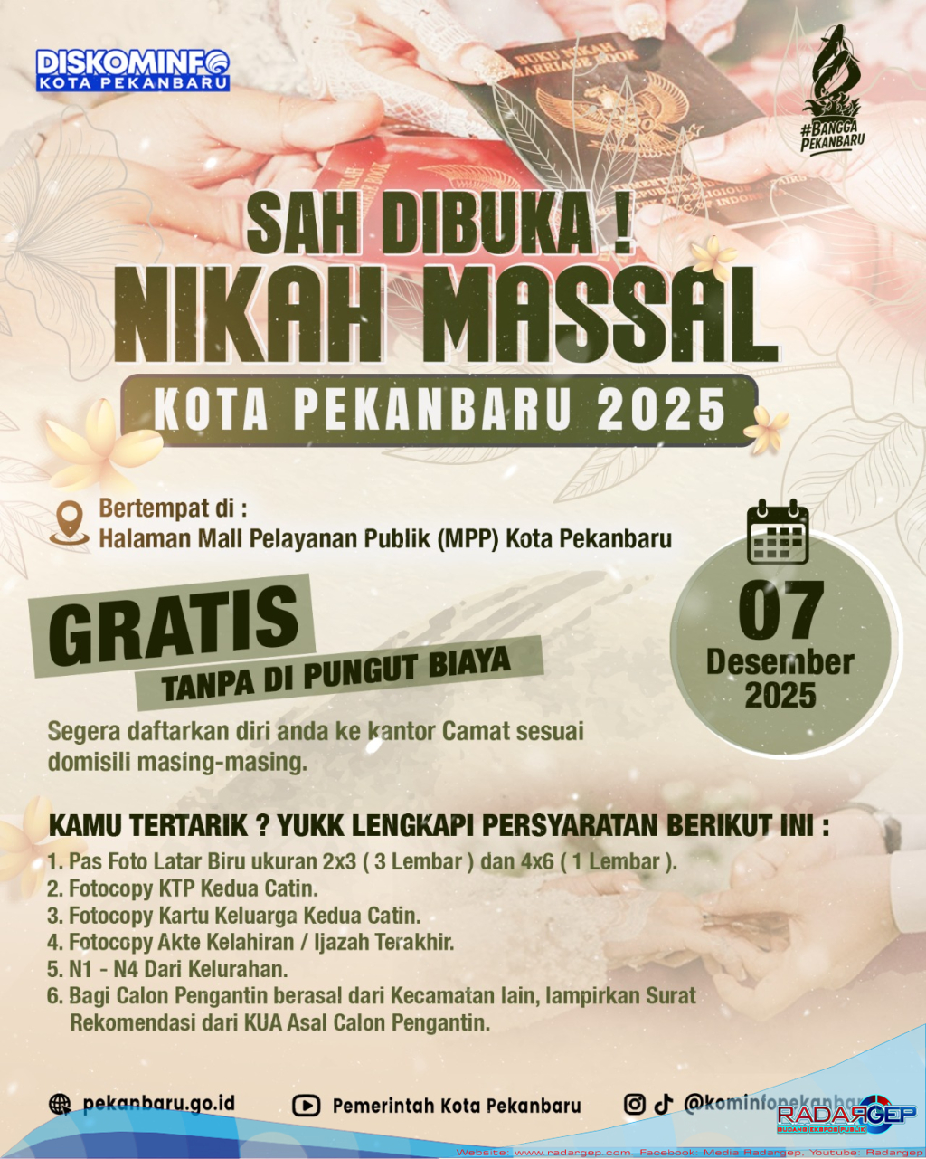 Nikah Massal Gratis Pemko Pekanbaru Sudah Didaftar 43 Calon Pasutri