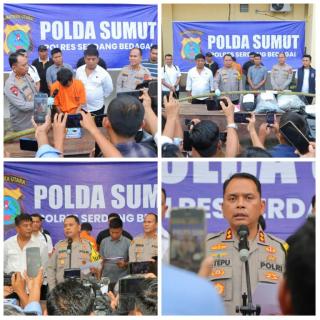 Sat Reskrim Polres Sergai Menggelar Konferensi Pers, Ungkapnya Kasus Seorang Siswi SMP Didalam Karung Goni