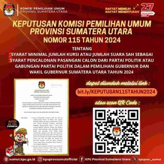 KPU Provinsi Sumut Putuskan Syarat Minimal Jumlah Kursi atau Suara Sah Calon Pemilihan Gubernur dan Wakil Tahun 2024