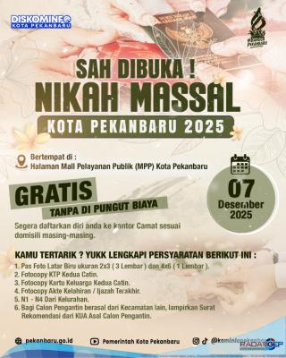 Nikah Massal Gratis Pemko Pekanbaru Sudah Didaftar 43 Calon Pasutri