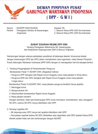 Ketua DPD GWI Riau Minta DPP Cabut Surat Edaran Nomor 023/DPP-GWI/VIII/2025